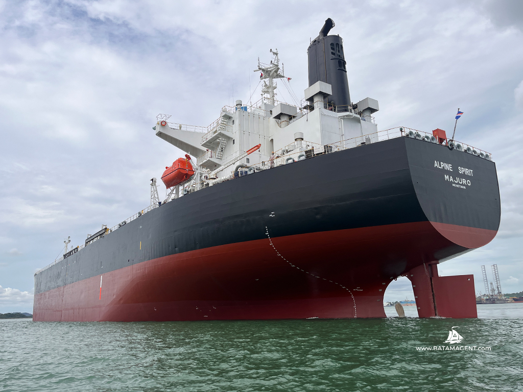 MT Alpine Spirit crude oil tanker after docking repair and flag change support by Batam Shipping Agency in Batam, Indonesia.